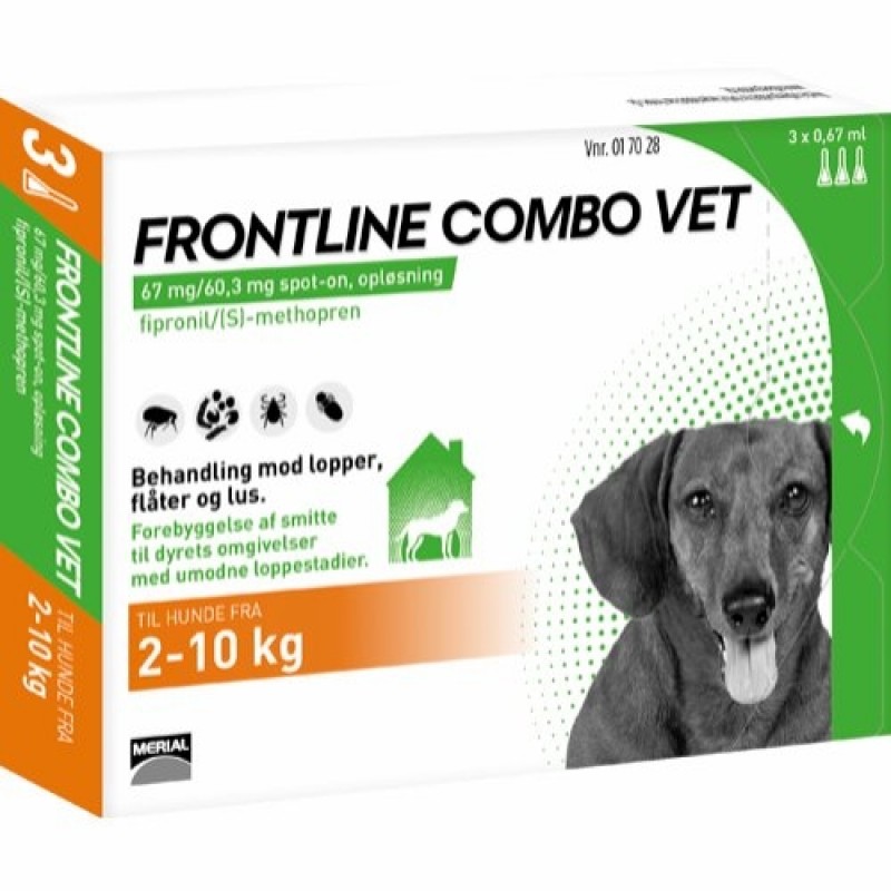Frontline combo vet til hunde mellem 2 og 10 kg.